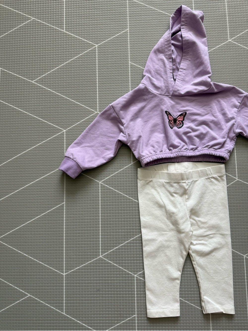 Mixed brand|Baby girl/toddler set,Lilac Butterfly cropped Hoodie & white Legging